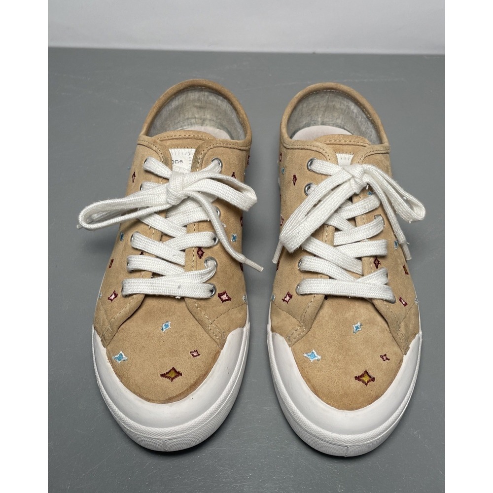Rag & bone dune tan suede standard issue‎ lace up embroidered sneakers size EU37